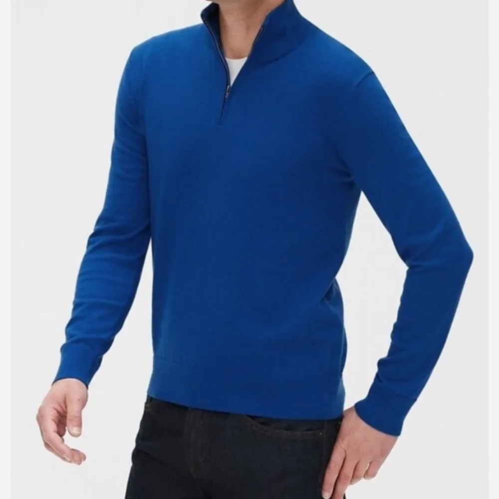 Cashmere Cotton Premium Banana Republic Royal Blue Quarter-Zip Sweater Pullover